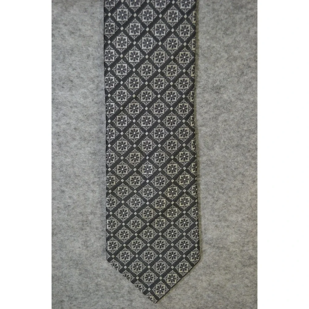 IKE Behar Necktie Men One Size Gray Floral Geometric Silk Textured Woven Tie USA